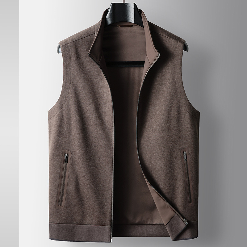 Men's Casual Vest 2025 Spring and Autumn Knitted Wool High-End Business Cardigan Youth Stand Collar Zipper Sleeveless Jacket