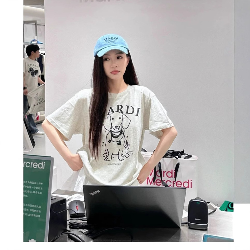 韓国マルディトレンディな半袖フラワープリントゴールドハイシルバー夏ラウンドネック純綿ルーズTシャツトップトレンディ|undefined