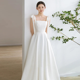 Sling License Light Wedding Dress Simple Bridal Engagement Dress Daily Wear Satin French Lawn Tour Shaped Gauze