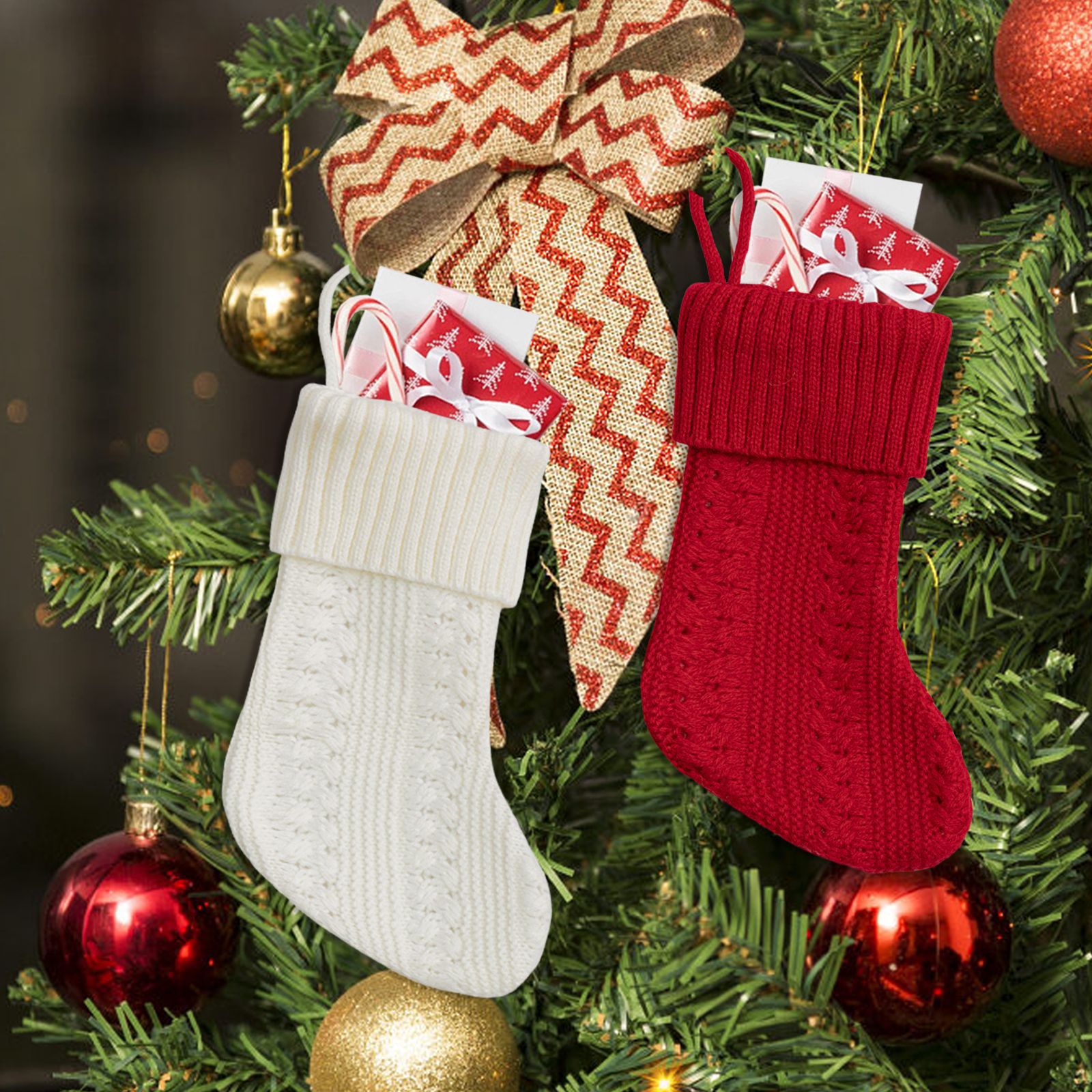 Navidad transfronteriza calcetines de punto pequeñas calcetines rojos lindos regalos blancos cuchillo y tenedor cubierta bolsas de caramelo decoración de árbol de Navidad