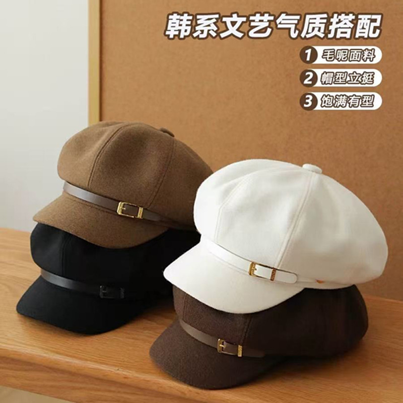 高品质毛呢八角帽秋冬英伦复古时尚报童帽韩系文艺贝雷帽鸭舌帽女|undefined