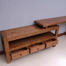 风化榆木电视柜新中式客厅卧室房间视听柜可推拉加长伸缩地柜