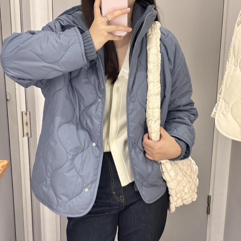 C Brand Casual Quilted Hooded Jacket, Diamond-Patterned Cotton Coat, Ivory White, Winter 26, New 1258273009