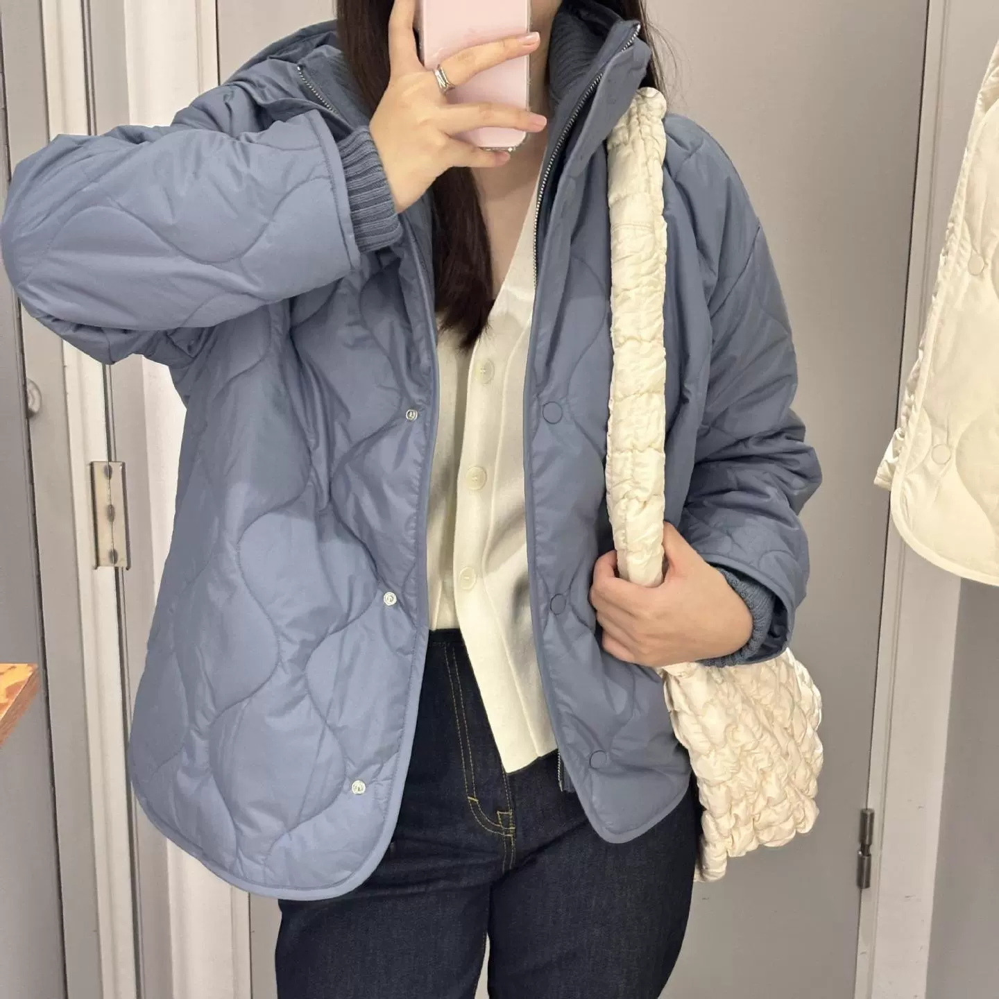 C家休闲版型绗缝连帽夹克外套菱格棉衣象牙白26冬季新1258273009