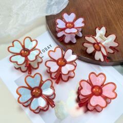 韓国風レトロヘアアクセサリー、高級メイラードクリップ、スプライシングヘアクリップ、女性用の小さな新鮮な後頭部ヘアシャーククリップ