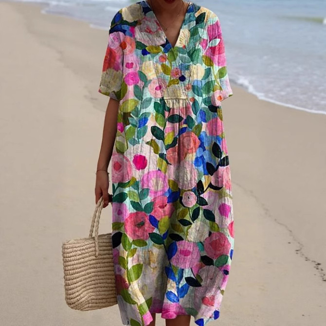 2025 New European and American Clothing Cross-Border Foreign Trade Amazon Women's Clothing Hot Product Comfortable Loose Printed Long Dress