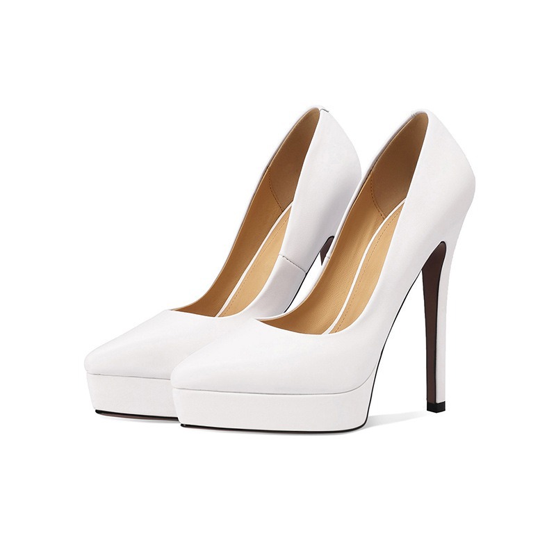 Giày cao gót nữ mũi nhọn da thật gót siêu cao 14 cm đế platform — Màu nude 10CM