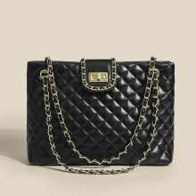 2023新款大容量托特包时尚菱格链条单肩包潮流手提通勤包包女批发