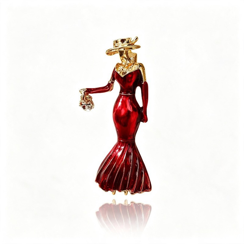 Alloy Enamel Fashion Girl Brooch Red Elegant Suit Accessory Pin Cartoon Character Design Brooch Ornament