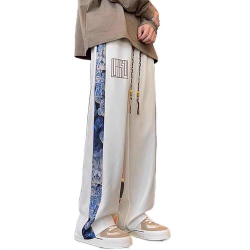 Relaxed casual pants for men, trendy and versatile pants, autumn falling sensation, padded, floor-length, apricot color.