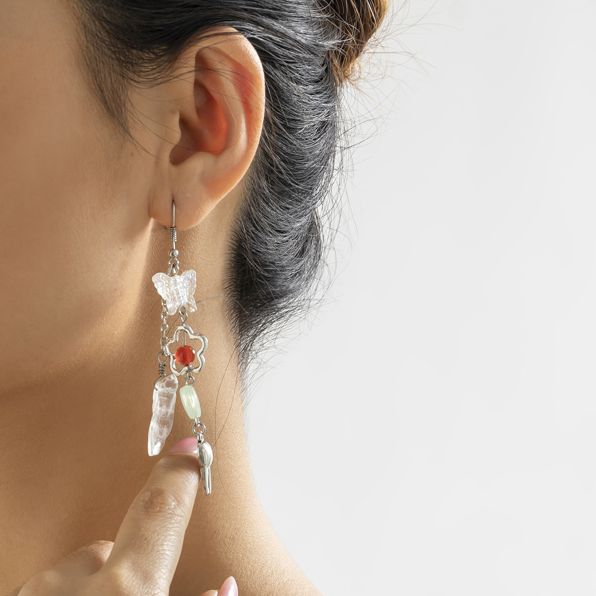 Bijoux, tempérament pastoral et frais, boucles d'oreilles à pampilles papillon, boucles d'oreilles pendantes en cristal artificiel_voghion.com