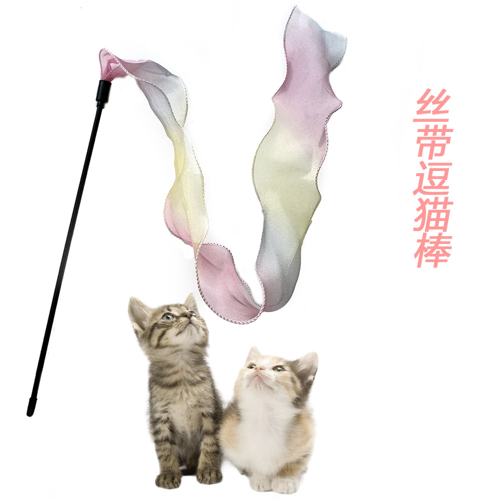 국경을 넘는 새로운 마카롱 컬러 리본 고양이 놀리는 스틱 고양이 대화 형 지루함 해소 요정 스틱 애완 동물 장난감 제조 업체 직접 판매
