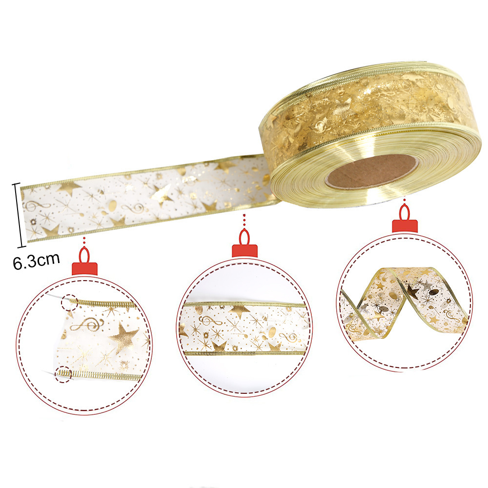 2 M Goud Bronzing Lint Notitie Vijfpuntige Ster Lint Kerstboom Decoratie Hanger Kerstcadeau Verpakking Lint_voghion.com