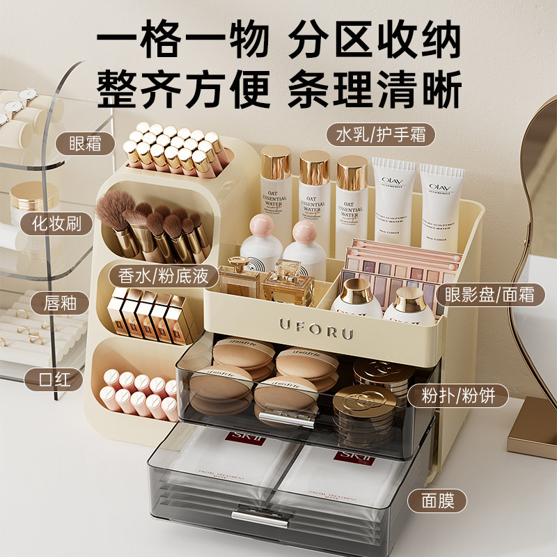 化妆品收纳盒家用梳妆台高级感大容量护肤品多功能桌面分格置物架|undefined
