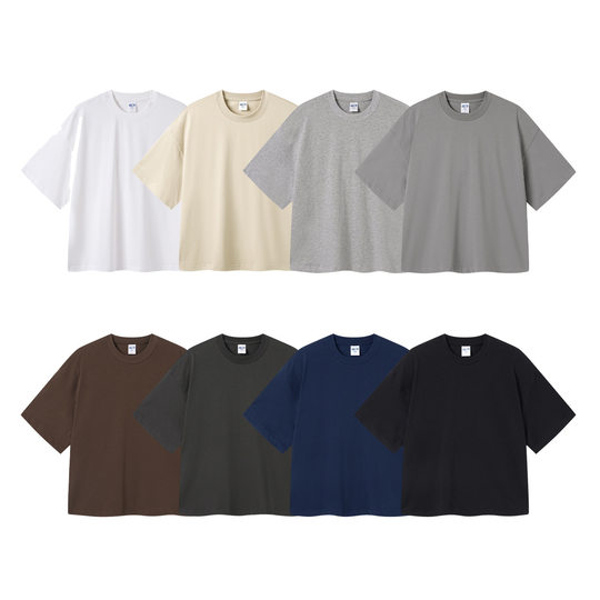 Chain Trendy Men's Wear Heavy Trendy Brand Boxy Edition Simple Pure Cotton Basic T-Shirt Short Fat Loose Men's and Women's Short Sleeves