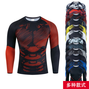 Foreign Trade Leggings Men's Long-sleeved Elastic Breathable Base Clothes Basketball Running Sports Fitness Clothes Men's Long-sleeved T-shirt