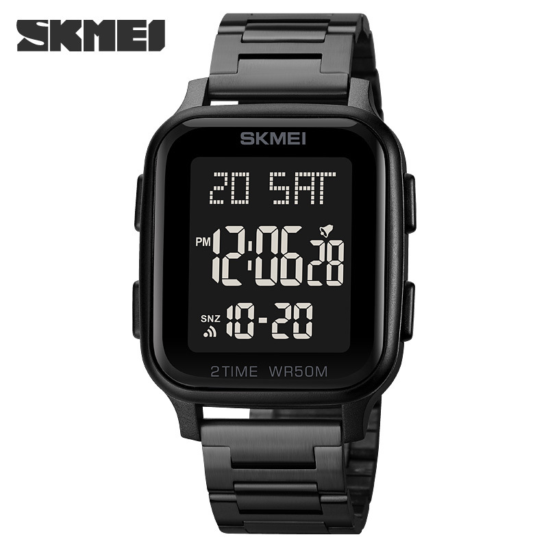 SKMEI 1859 hombres de moda reloj deportivo electrónico impermeable de acero inoxidable reloj de estudiante cuadrado