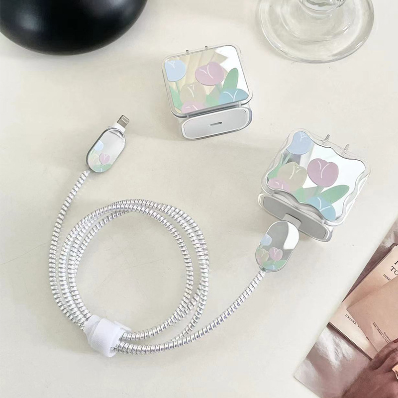 Protector de cable de datos con diseño de flor sonriente, protector de cable de carga de 20W, protector de cable anti-enredos