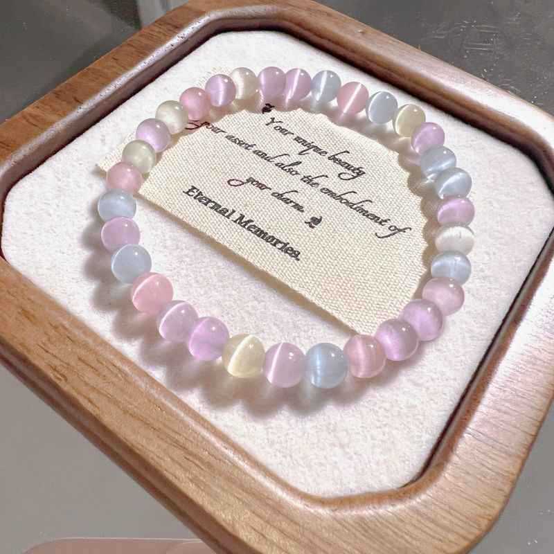 Colorful Cat's Eye Stone Beaded Bracelet, Fresh and Sweet Temperament, Niche High-End Versatile Jewelry for Women Colorful Cat's Eye Stone Beaded Bracelet, Fresh and Sweet Temperament, Niche High-End Versatile Jewelry for Women