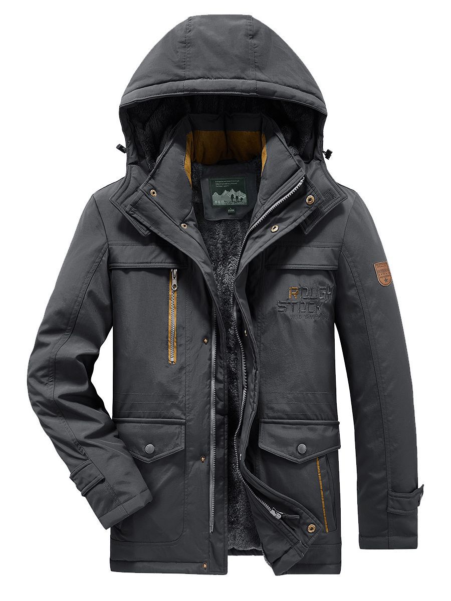 Chaqueta Acolchada Térmica para Hombre de Algodón Forrado de Vellón con Multibolsillos para Invierno