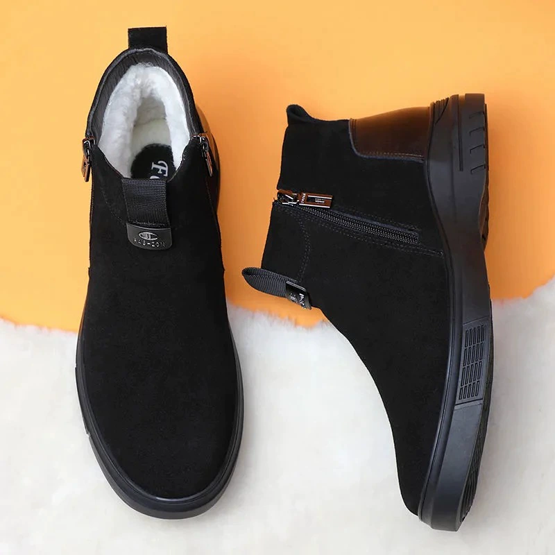 Men's warm ankle boots, leather‑style upper, plush lining, sizes 38–44