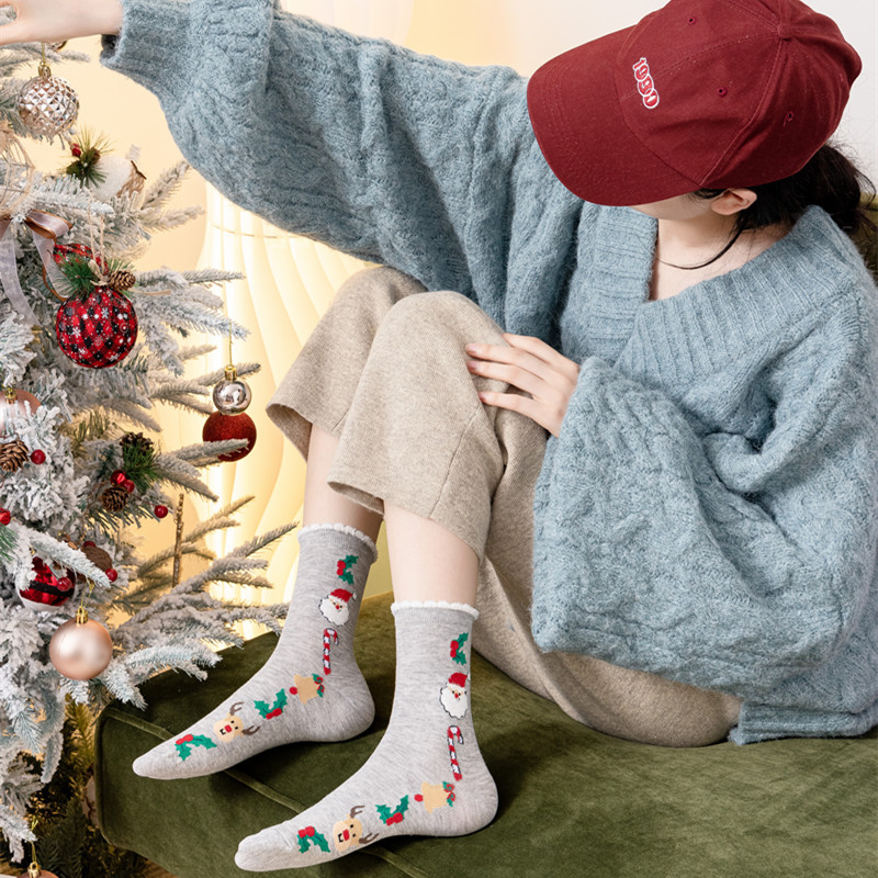 Chaussettes rouges Père Noël coréennes pour enfants, nouvelle collection automne/hiver_voghion.com
