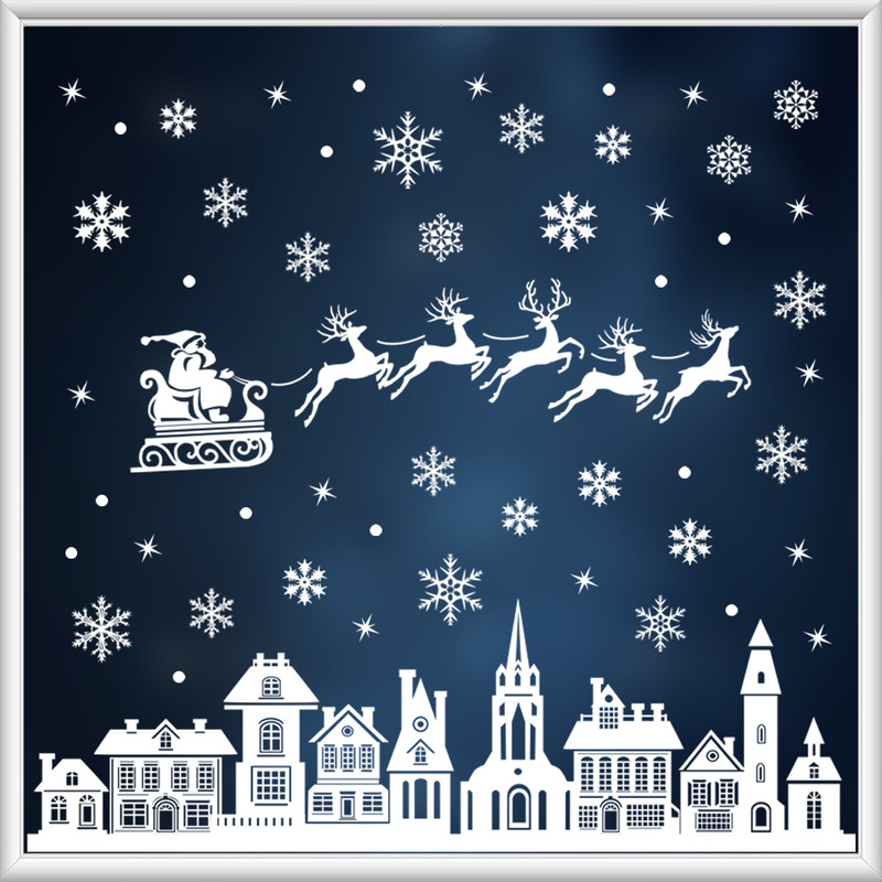 Amazon 卸売クリスマスステッカークリスマスハウスデカールホワイトクリスマススノーフレークショッピングモール窓ガラス装飾ステッカー|undefined