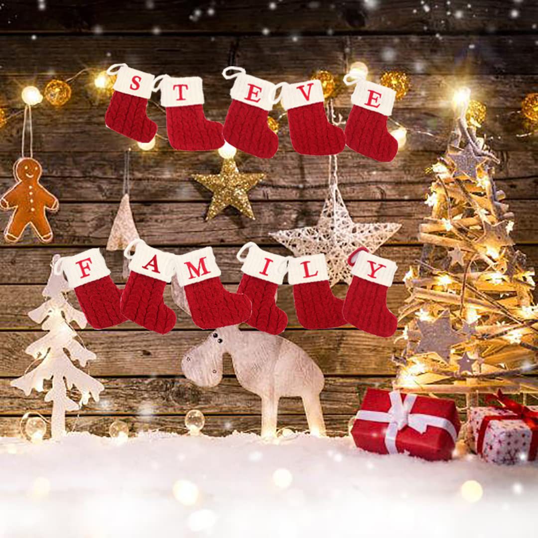 Amazon calcetines de Navidad de lana de punto de Navidad calcetines de la letra de Navidad colgante de jardín de infantes bolsa de regalo de caramelo