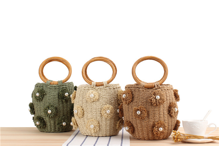 Women's Small All Seasons Polyester Cotton Straw Solid Color Fashion Cylindrical String Straw Bag display picture 1