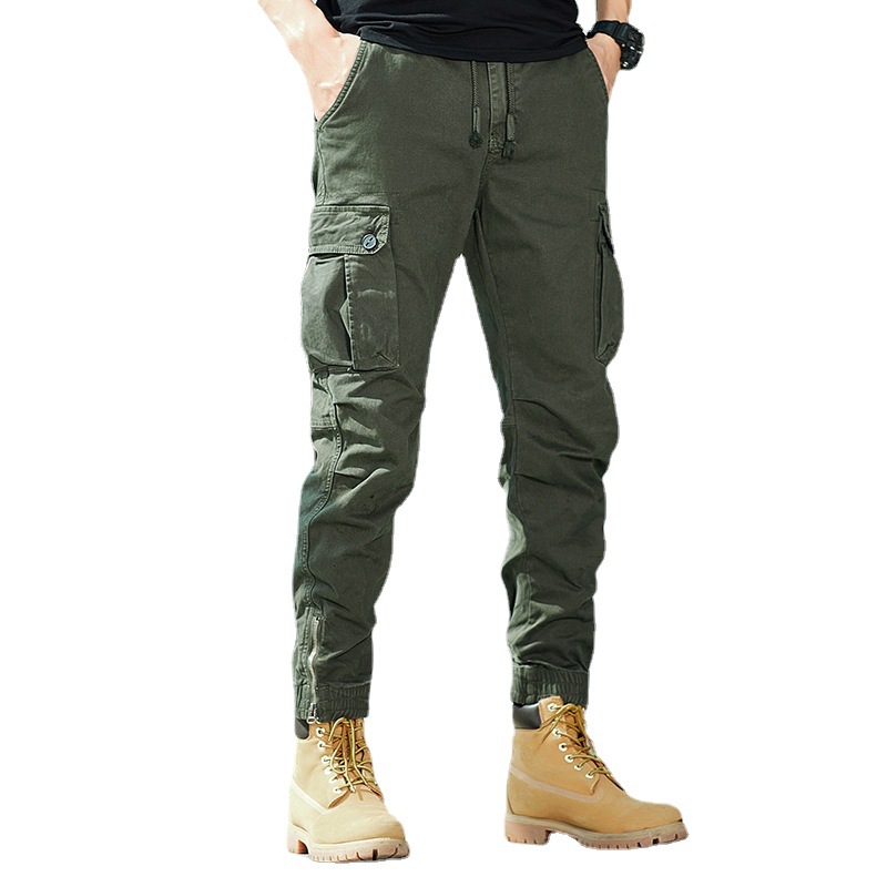 Lavado pesado multi-bolsa guardapolvos de los hombres de primavera y otoño de algodón estiramiento suelta recta marca de moda Pantalones con cremallera pantalones Casuales