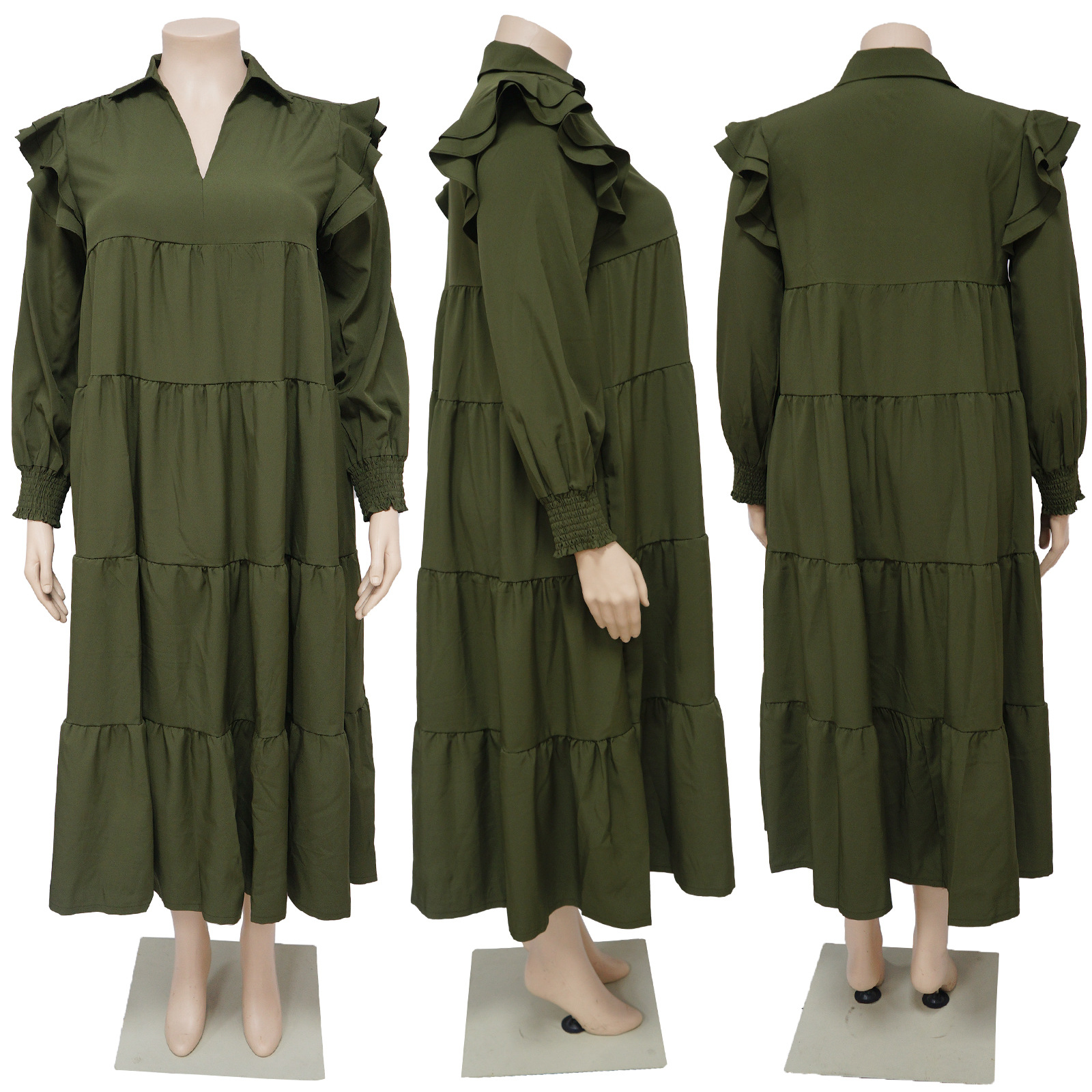 Women's Swing Dress Fashion Turndown Long Sleeve Solid Color Midi Dress Holiday display picture 1