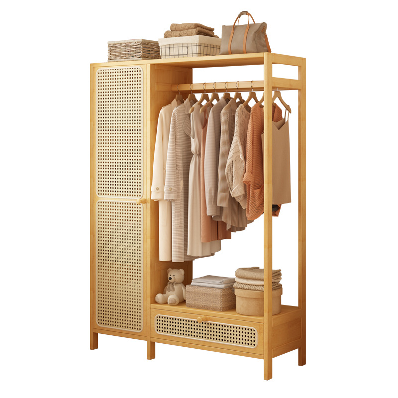 Nórdico simple armario piso percha de sombrero armario de caña dormitorio doméstico cuatro estaciones de acabado almacenamiento colgante armario