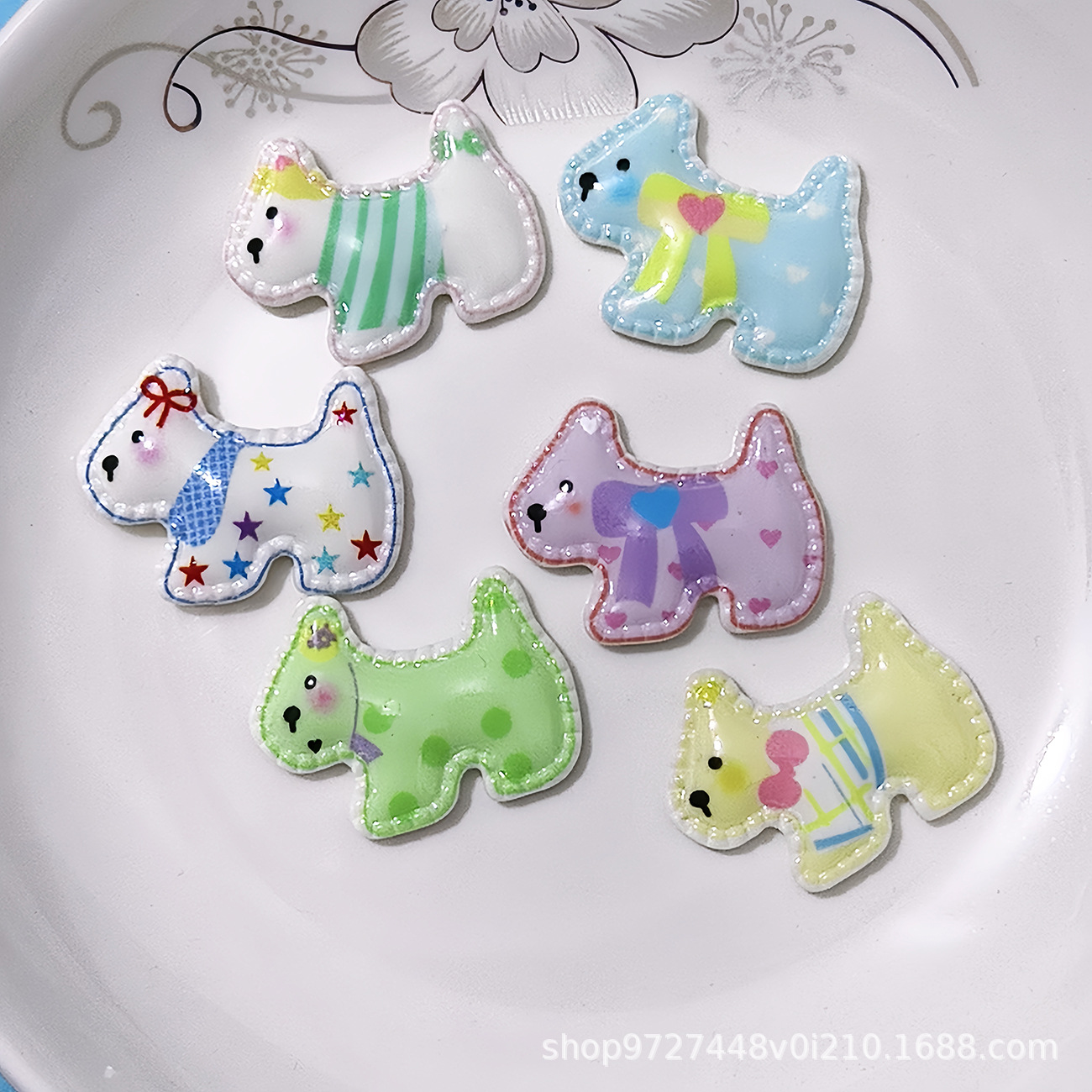 Cute Korean style checkered resin puppy diy cream gel hair accessories bag patch key chain material accessories