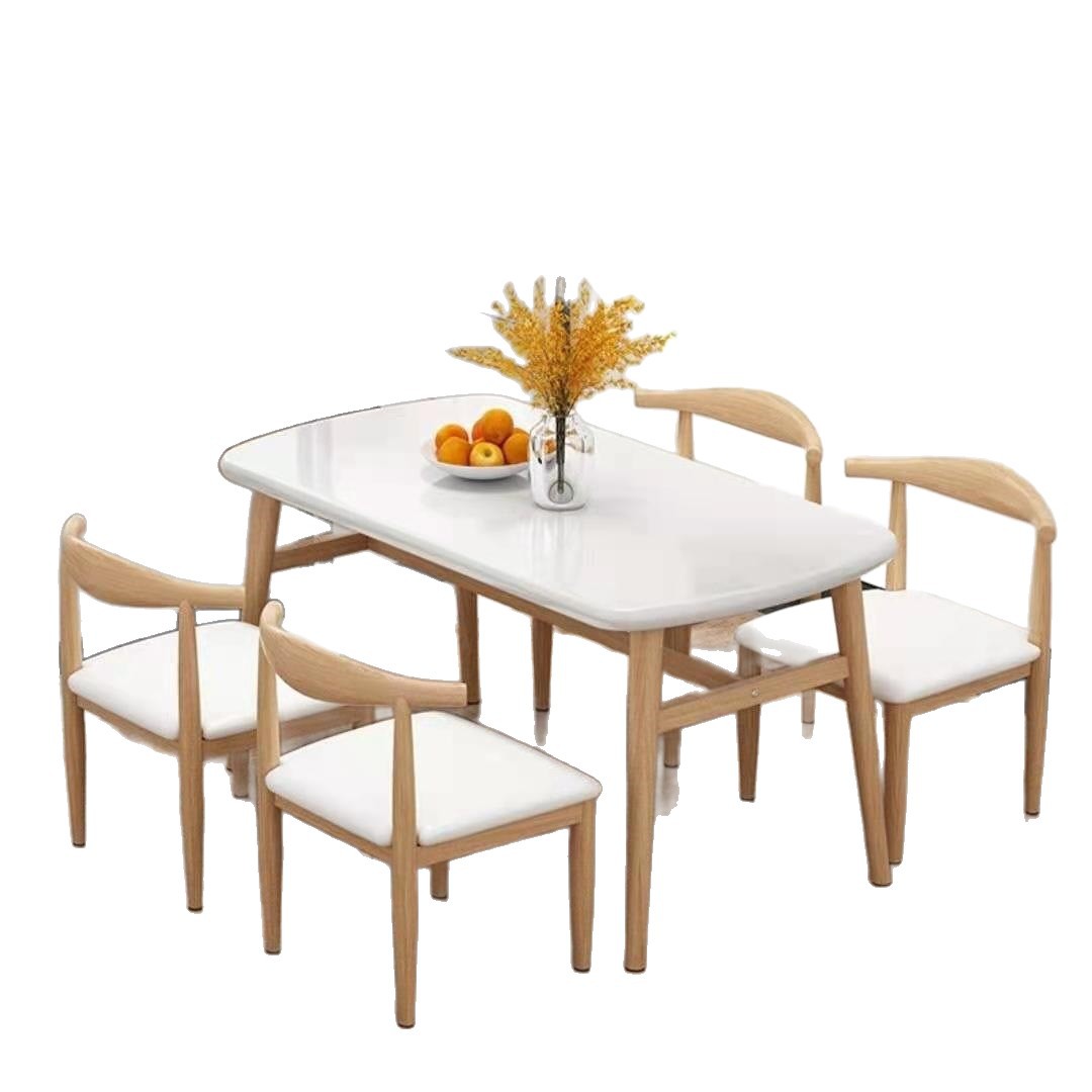 Dining Table and Chair Set for Commercial Use, Suitable for Small Apartments, Rental Homes, and Home Use; Leisure Table and Chair Combination for Fast Food Restaurants; Rectangular Table and Chairs 5