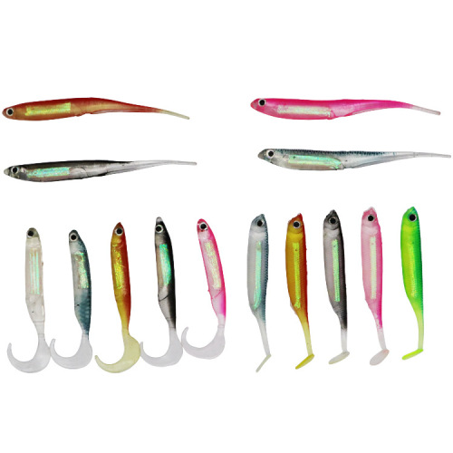 Rainbow fish laser soft bait curly tail straight tail T tail bass mandarin fish tilted mouth bait Luya bait soft worm wholesale
