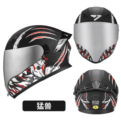 and Women, Large-View Motorcycle Full-Face Helmet, Motosiklet kaskı (dəbilqə) - 3cdot-certified-red-beast-silver-plated-mirror-transparent-mirror-m53-55-head-circumference