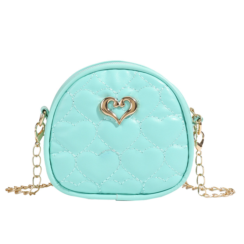 Versión coreana del mini bolso de hombro para niñas, bordado de moda, lindo bolso de mensajero para niños en forma de corazón, bolso para niños de cadena de color sólido