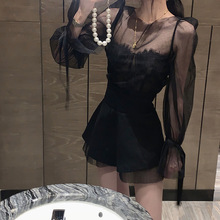 套装女 夏季新款法式复古上衣蕾丝黑色短裤两件套复古风百搭