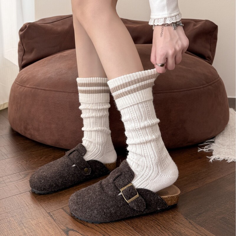 Cashmere Cuffed Calf Socks for Women Autumn and Winter Jk Uniform Lolita Slimming Look Stockings Japanese Style Preppy Style Boots Socks