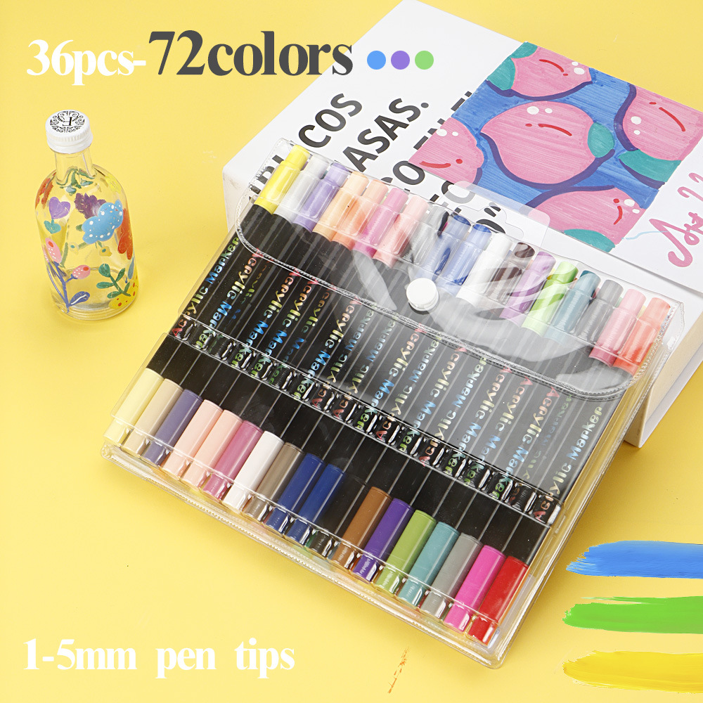 Dos cabezas de dos colores de acrílico blando conjunto de marcador de color plegable lavable con agua para niños pintados a mano graffiti colorido bolígrafo