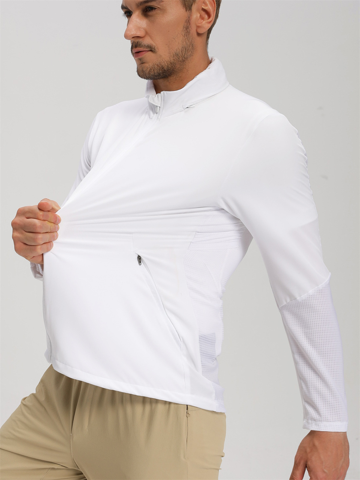 Men's lightweight hooded zip jacket front view