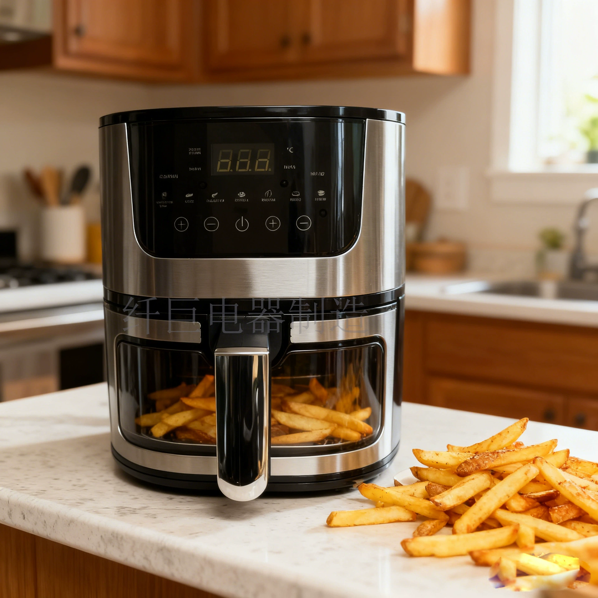 Фритюрница Air Fryer 2026 нержавеющая сталь, окно визуализации и цифровые элементы управления, большой объём и множественные размеры во время готовки