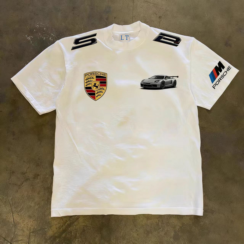 Porsche Top-Level Racing Print Short-Sleeved T-Shirt for Men 230g Combed Cotton Top 2026 Summer Car Culture Shirt