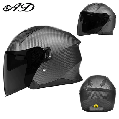 Cycling Winter Safety Helmet, Motorcycle Safety Supplies - carbon-fiber-3k-sub-black-black-tea-mirror-free-high-definition-mirror-m-suitable-for-head-circumference-56-57