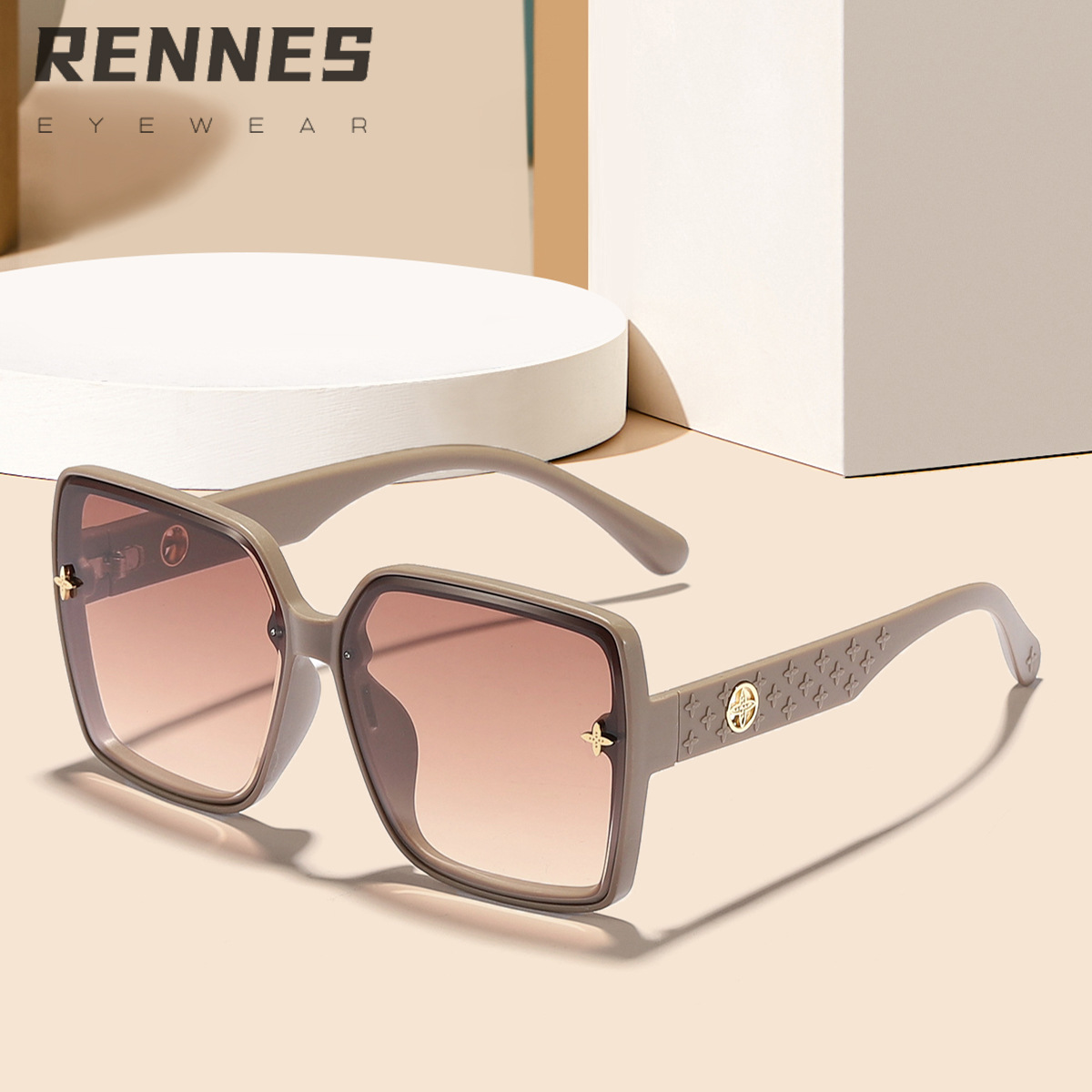 Nuevas gafas de sol de color degradado para mujer, marco generoso, patrón de pierna ancha, gafas de sol de alta gama simples, Douyin mismo estilo