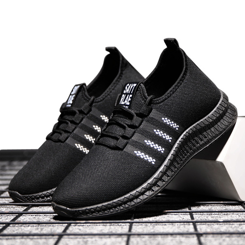 廠家直銷2023新款男鞋潮流外貿飛織系帶跑步鞋透氣韓版潮鞋運動鞋