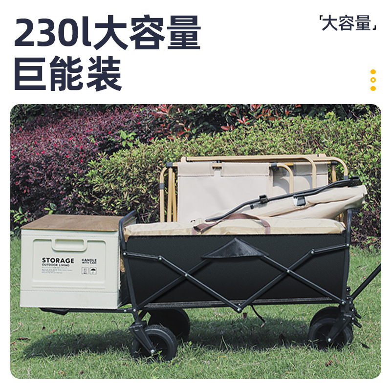 Foldable Outdoor Camping Cart Picnic Camping Play Trailer Hand-Pulled Cart Shock-Absorbing Camping Table and Chair Set