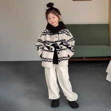 女童秋冬款毛衣外套女2025新款羊羔毛外套毛毛休闲加厚小个子棉衣