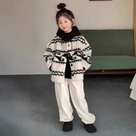 女童秋冬款毛衣外套女2025新款羊羔毛外套毛毛休闲加厚小个子棉衣