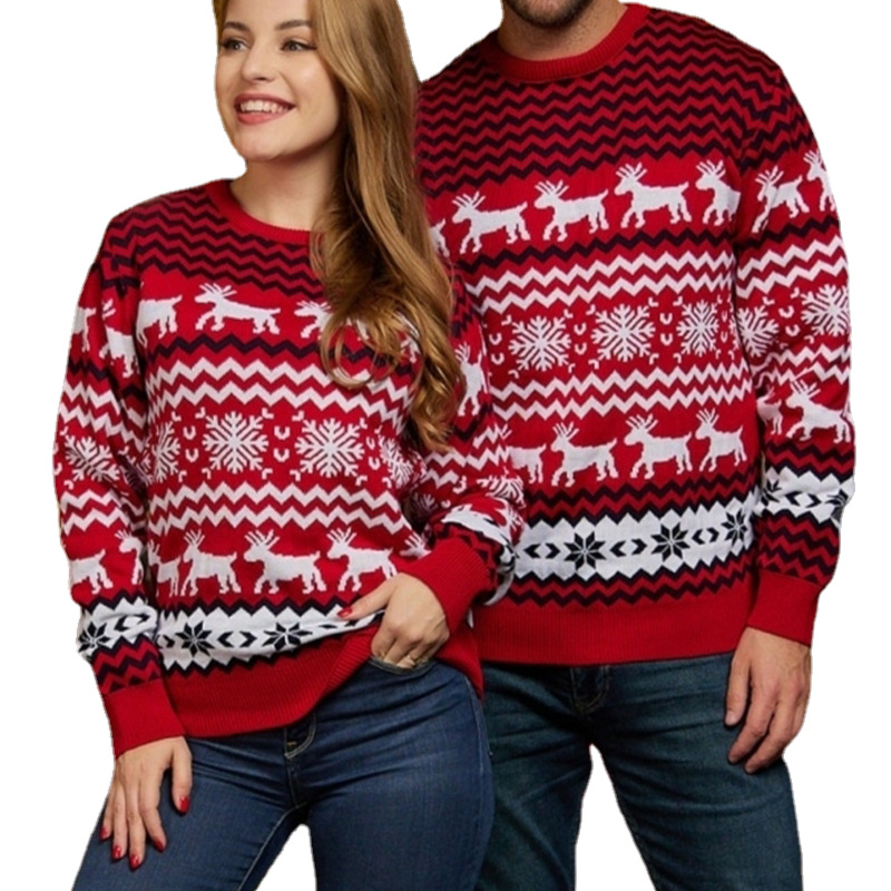 Transfronterizo europeo y americano nuevo suéter de Navidad 2023 Otoño e Invierno pareja desgaste un hombre y una mujer fiesta suéter de punto